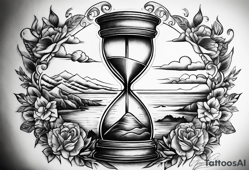 hourglass grandfather memorial sunset tattoo idea