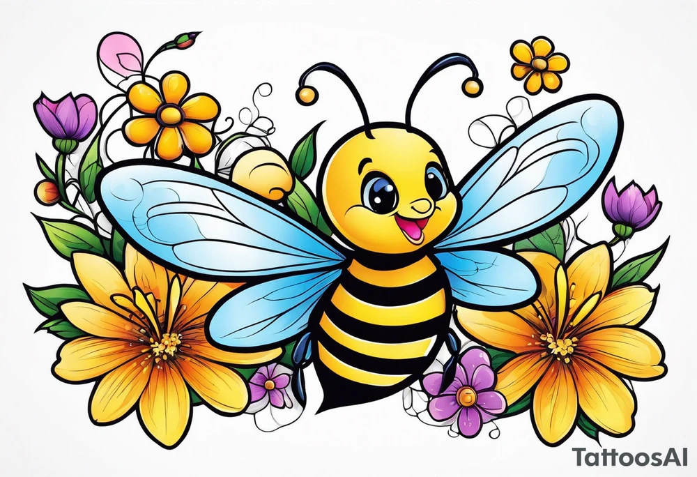 Fairy. Bee. Flowers tattoo idea