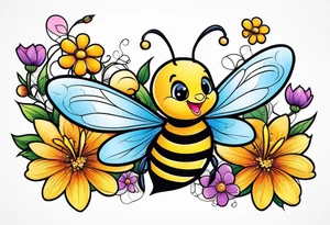 Fairy. Bee. Flowers tattoo idea