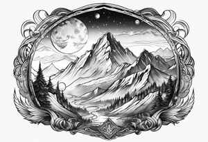 Space Viking flying over mountains tattoo idea