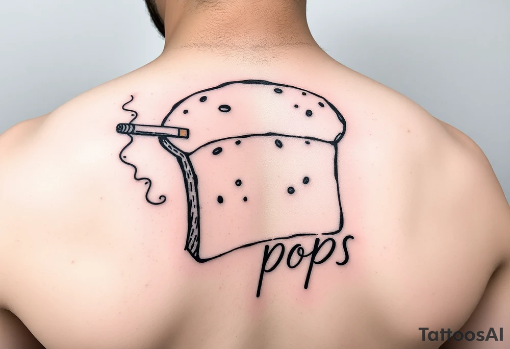 A loaf of bread smoking a cigarette with pops written tattoo idea
