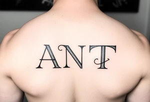 Fine line letters A,N & T connected together overlapping lines tattoo idea