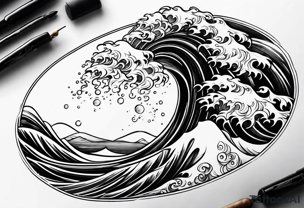 Fire rolling into water wave tattoo idea