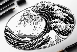 Fire rolling into water wave tattoo idea