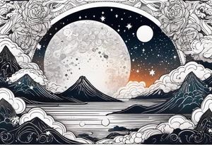 Celestial Galaxy scene with beautiful details of gas stars and space tattoo idea