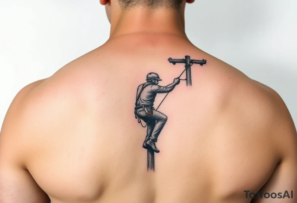 power lineman climbing a wooden 12kv pole tattoo idea