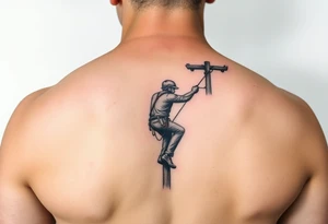 power lineman climbing a wooden 12kv pole tattoo idea