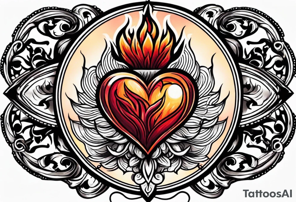 sacred heart vintage traditional tattoo fire tattoo idea