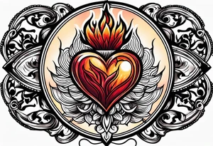 sacred heart vintage traditional tattoo fire tattoo idea
