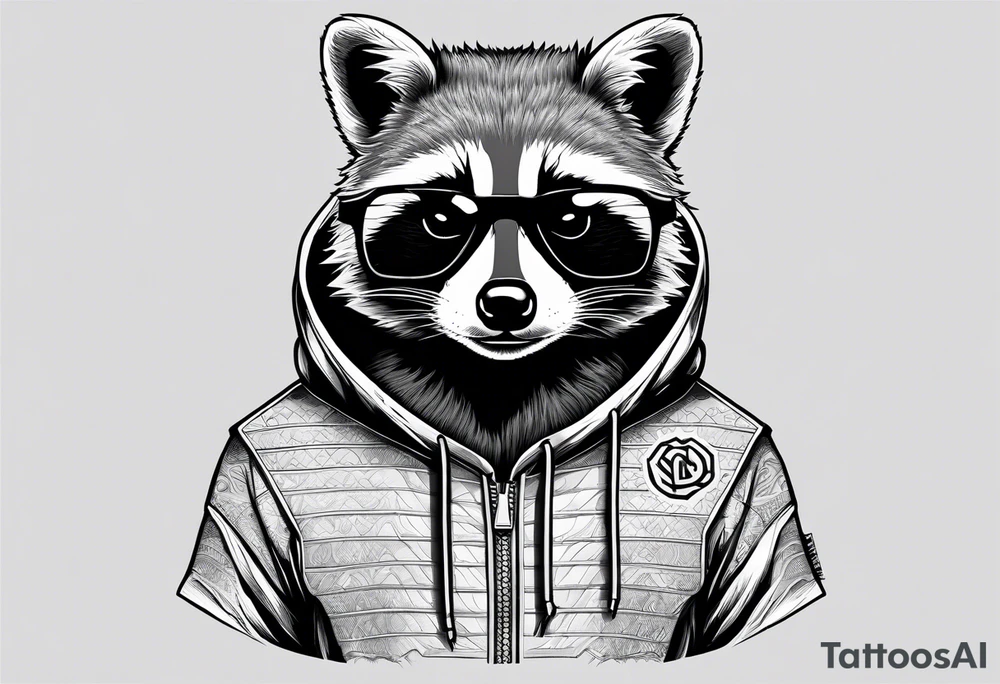 raccoon wearing a Superman hoodie tattoo idea