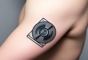 vinyl record player with a smaller disco ball to the side of it tattoo idea