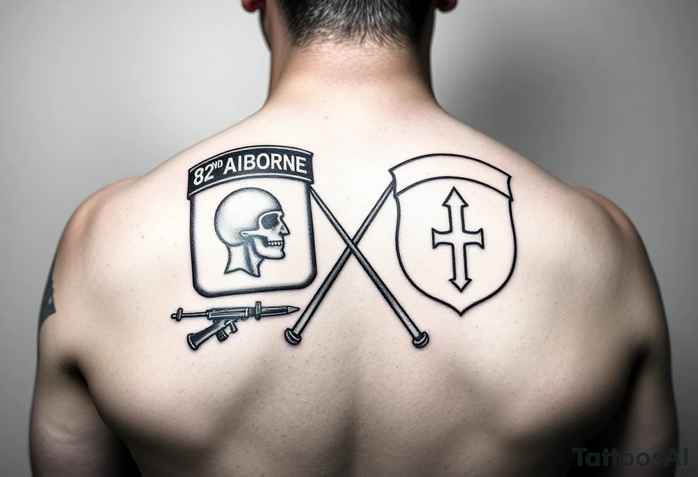 of soldiers crossed with 82nd airborne division and first cavalry division unit patches treaty to your dad tattoo idea