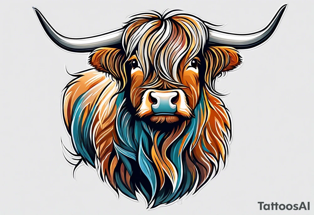 highland cow smiling standing on hind legs tattoo idea