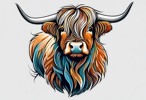 highland cow smiling standing on hind legs tattoo idea