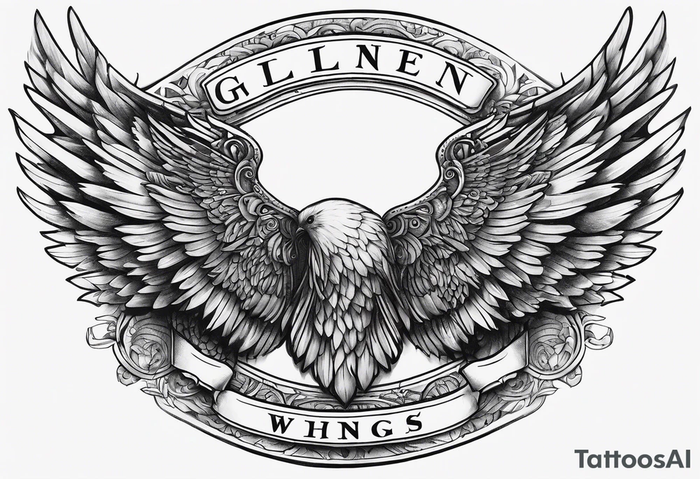 Wings with the word Glenn in the middle tattoo idea