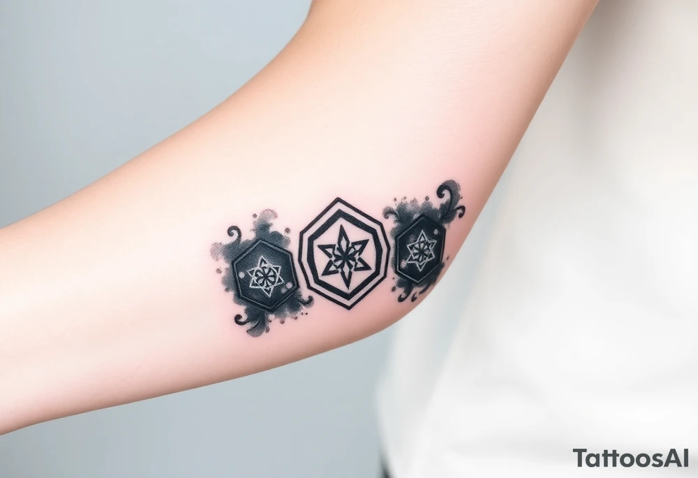 Good karma symbols inside honey combs repeated tattoo idea