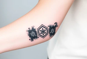 Good karma symbols inside honey combs repeated tattoo idea