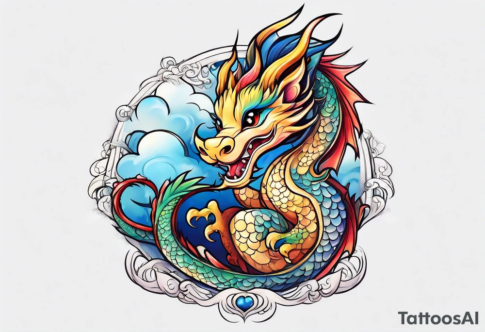 Japanese female Dragon cute, celestial, cross tattoo idea
