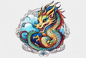 Japanese female Dragon cute, celestial, cross tattoo idea