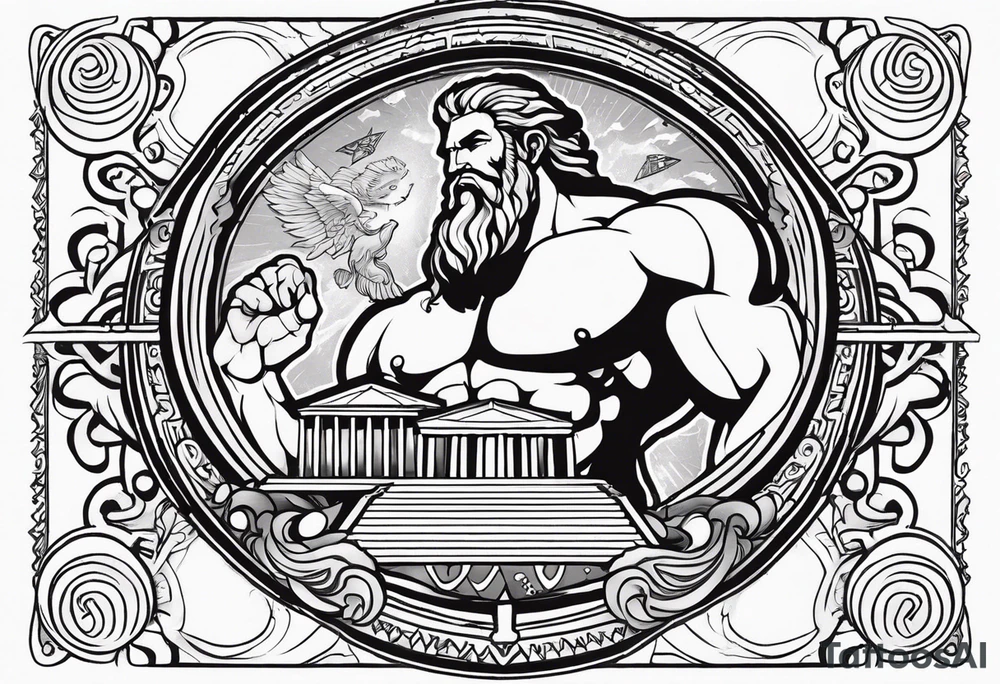 I want half sleeve tatto on the right arm 
With zeus and some thunder from his eyes, some text beside the zeus and  Temple of Olympian Zeus tattoo idea
