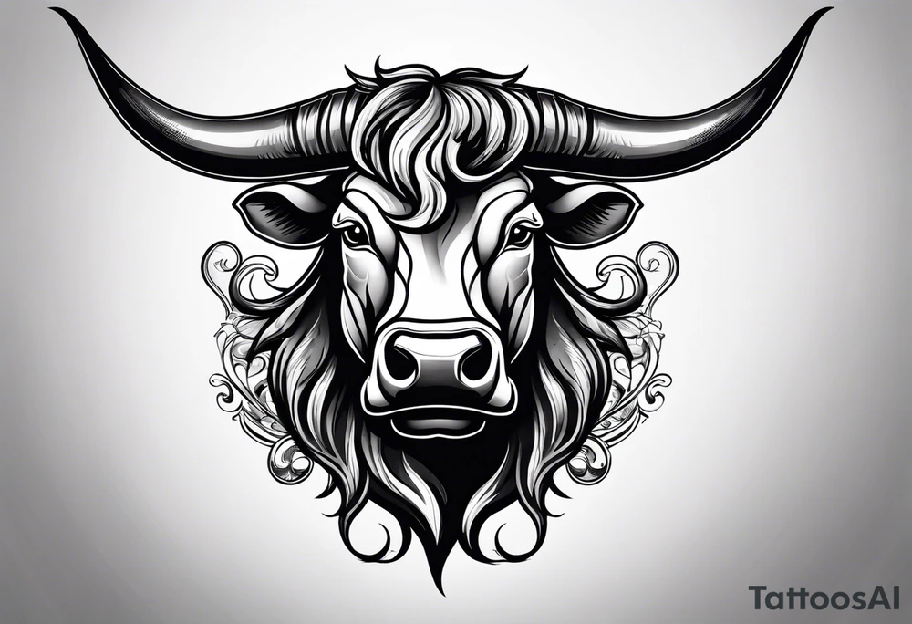 Evil, scary bull with horns tattoo idea