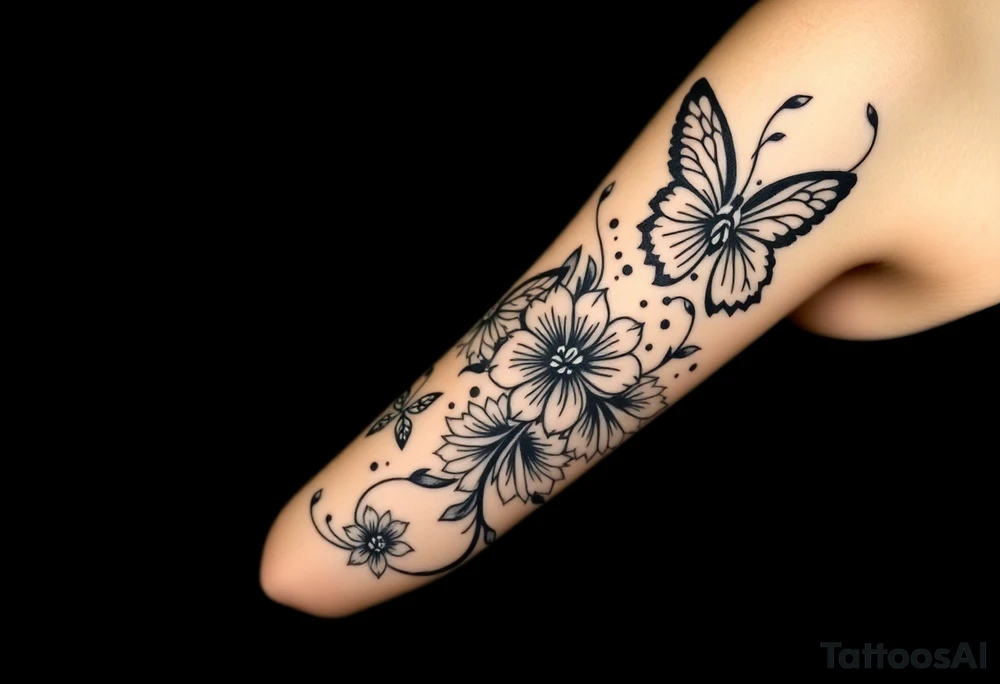 Butterflies tulips and sunflowers tattoo idea