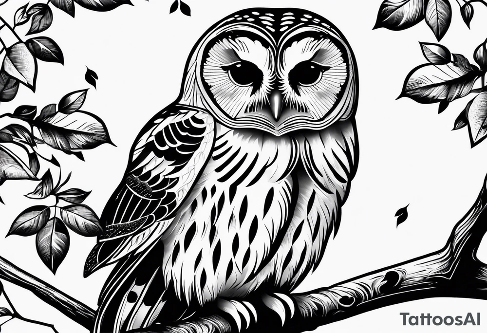Barred owl, rose, paw print tattoo idea