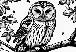 Barred owl, rose, paw print tattoo idea