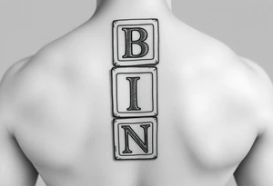 I WANT 5 TOY BABY BLOCKS STACKED ON TOP OF EACH OTHER AND I WANT EACH OF THEM TO HAVE A LETTER IN THEM. B, R, I, A, N THEY SHOULD BE STACKED ON TOP OF EACH OTHER IN 3D tattoo idea