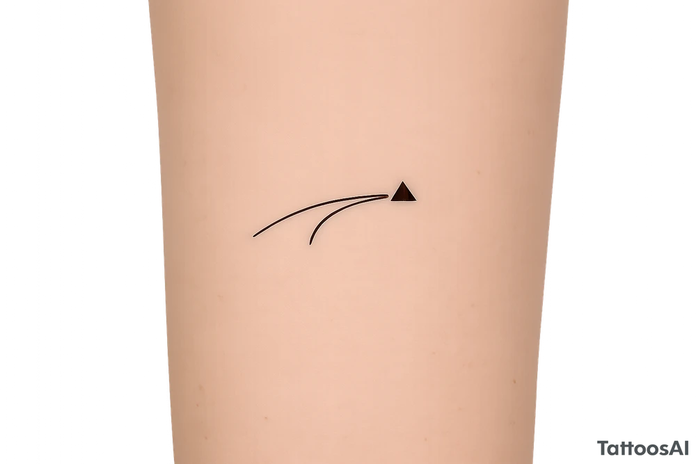 Minimalist tattoo representing a racing line approaching a racetrack apex, a simple curved line with a small geometric apex marker, inspired by motorsport driving technique, elegant black linework, minimal geometric design, no text, no shading, 5x5 cm tattoo, clean timeless stencil. tattoo idea