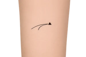 Minimalist tattoo representing a racing line approaching a racetrack apex, a simple curved line with a small geometric apex marker, inspired by motorsport driving technique, elegant black linework, minimal geometric design, no text, no shading, 5x5 cm tattoo, clean timeless stencil. tattoo idea