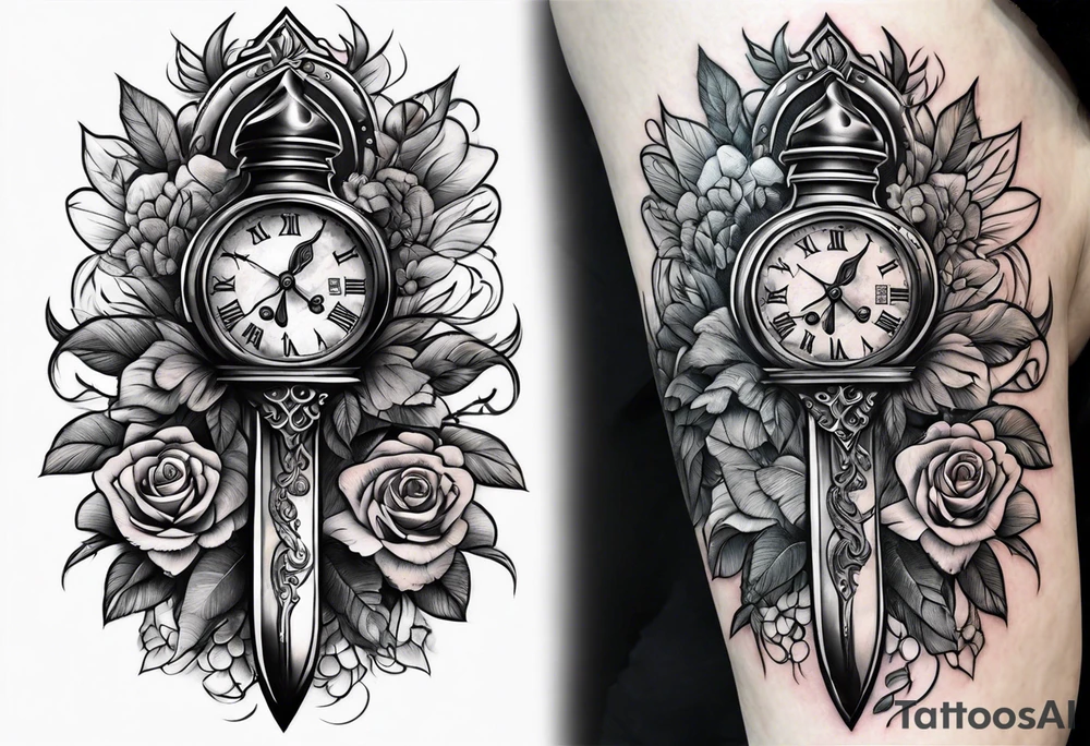 dagger with hour glass tattoo idea