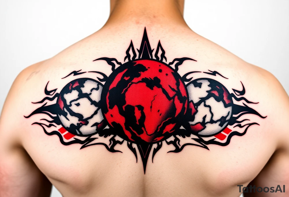 3 planet horizontal. Color Black and red tattoo idea