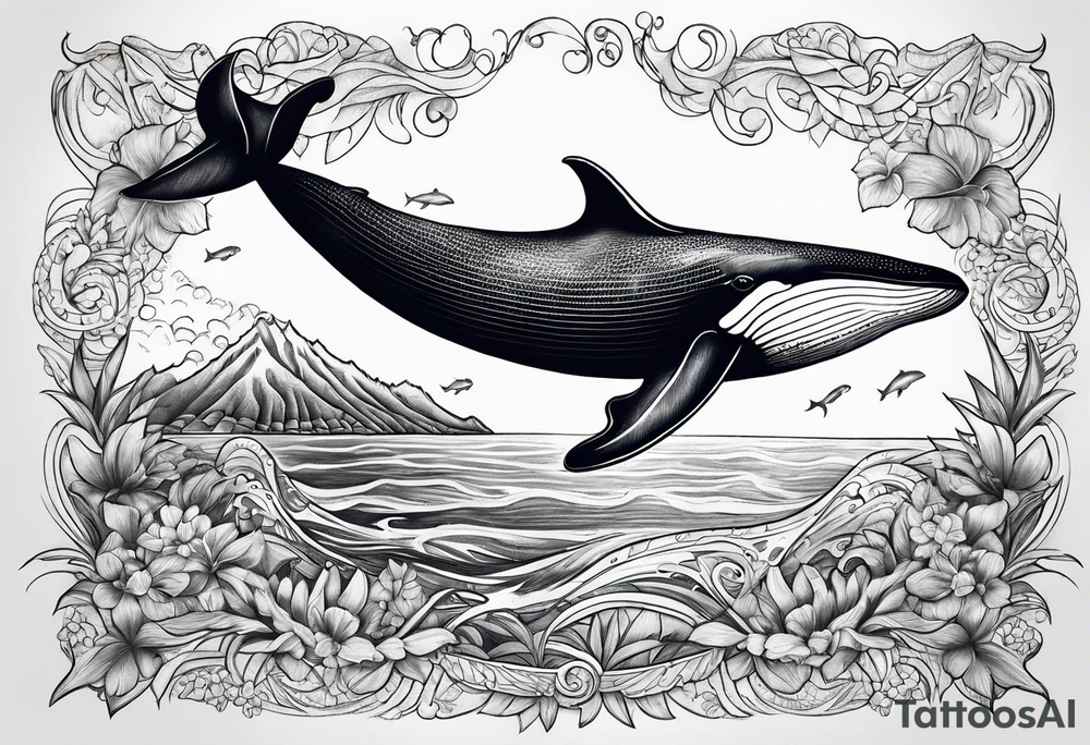 Hawaiian whale school tattoo idea