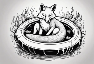 a tatto drawing black and white of a fox floating inside innertube in a pool smoking tattoo idea