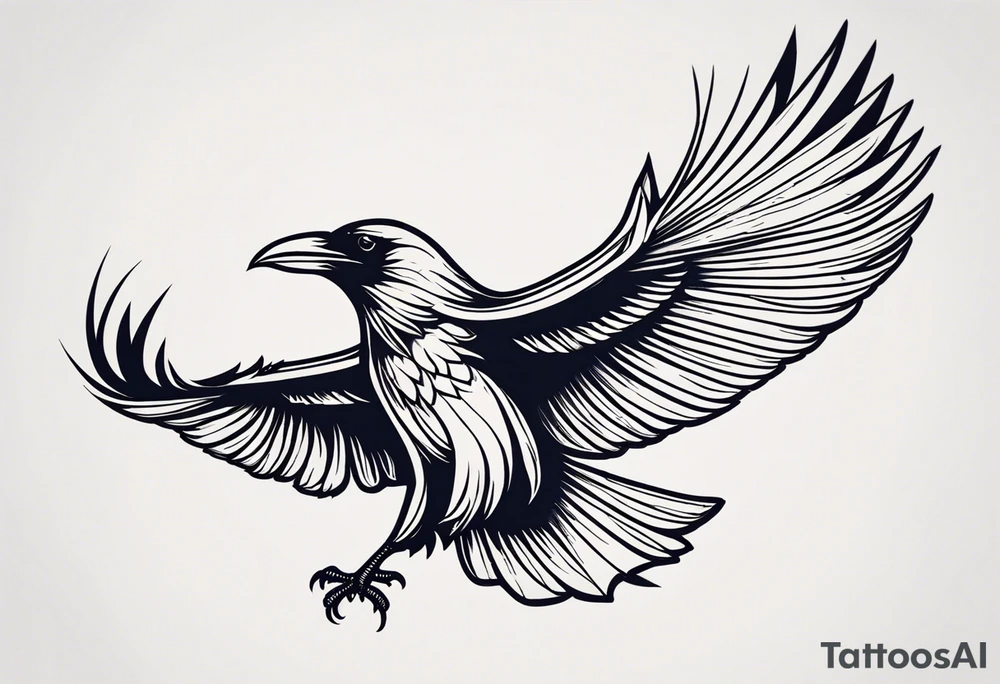 A flying raven on the chest tattoo idea