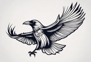 A flying raven on the chest tattoo idea