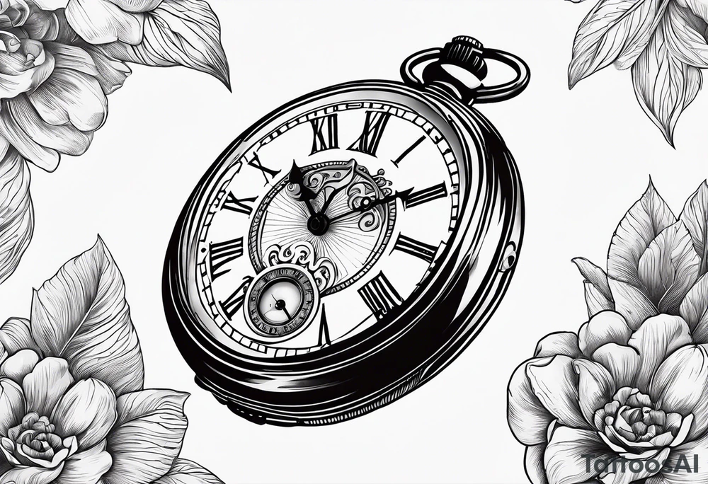 pocket watch with sunset background tattoo idea