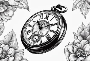 pocket watch with sunset background tattoo idea