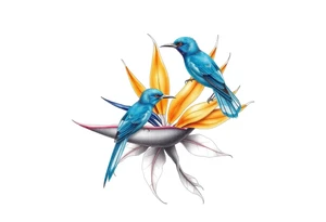 Bird of paradise flower with blue bird tattoo idea