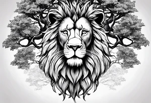 The lion of Judah, which is Jesus Christ, is tied and intertwined within a maple tree. tattoo idea