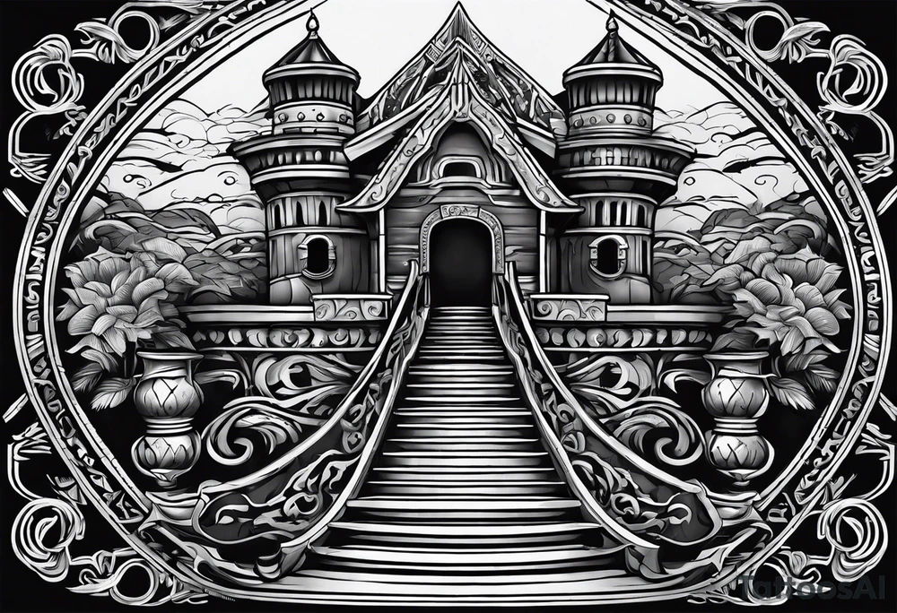 The Viking is standing at the bottom of the stairs to the valhalla. tattoo idea