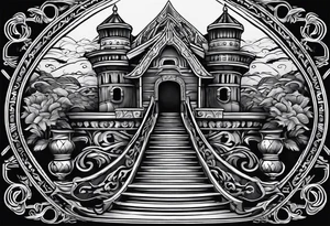 The Viking is standing at the bottom of the stairs to the valhalla. tattoo idea