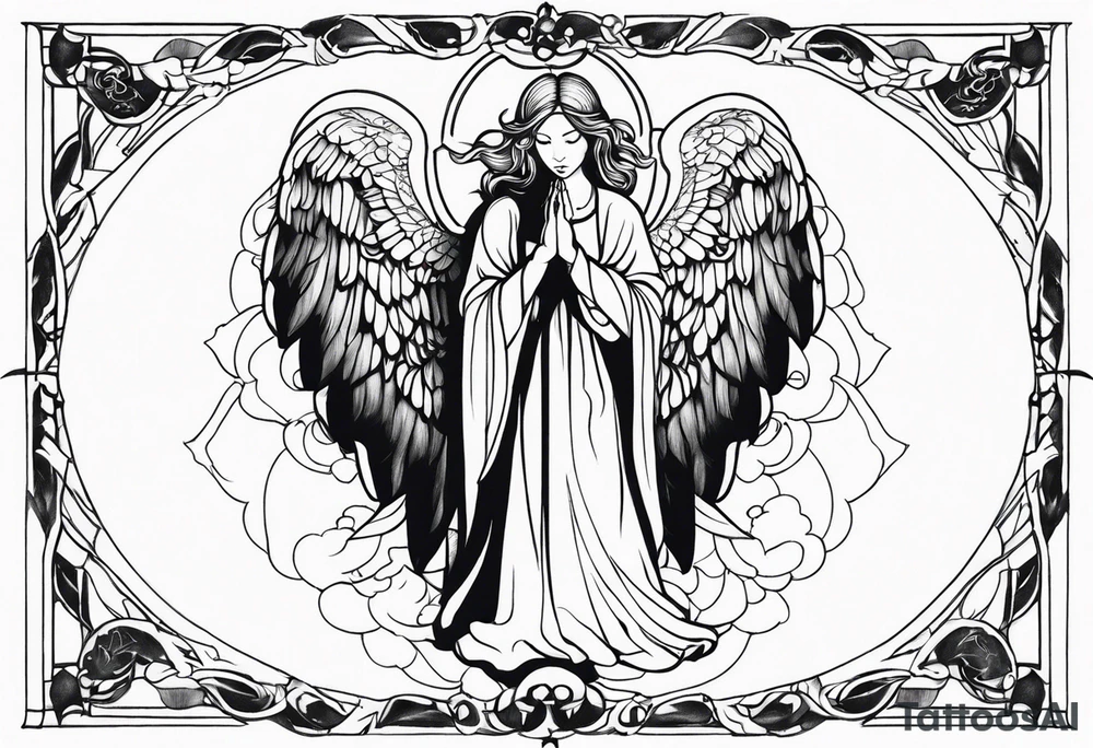 Angel with prayer hands tattoo idea