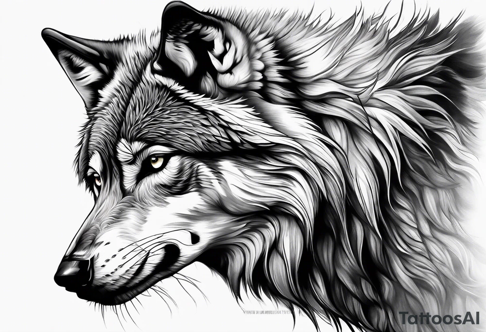 Realistic wolf along right side of woman’s body tattoo idea