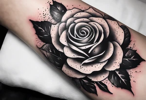 simple rose with ink splash tattoo idea