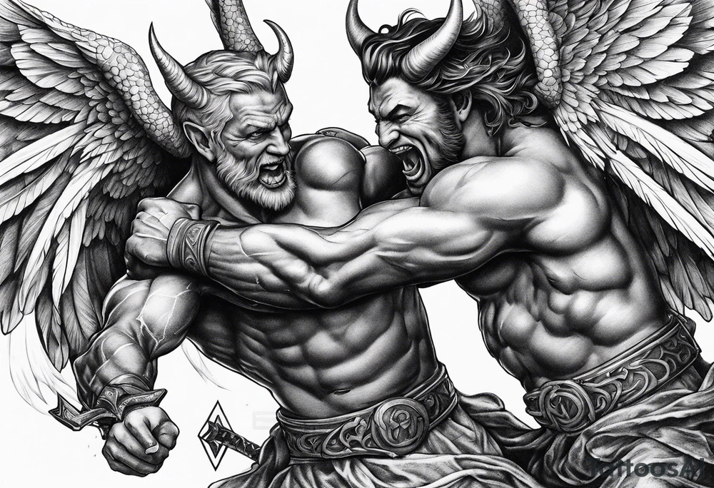 Devil fighting Angel tattoo idea