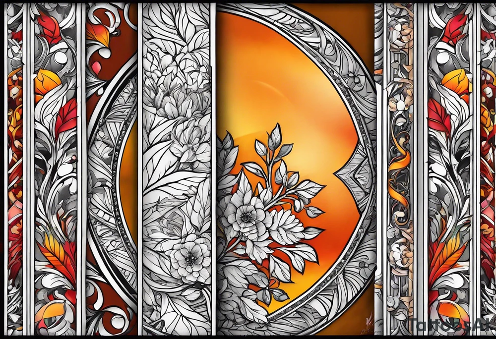 Arm Sleeve Tattoo with fall colors flat tattoo idea