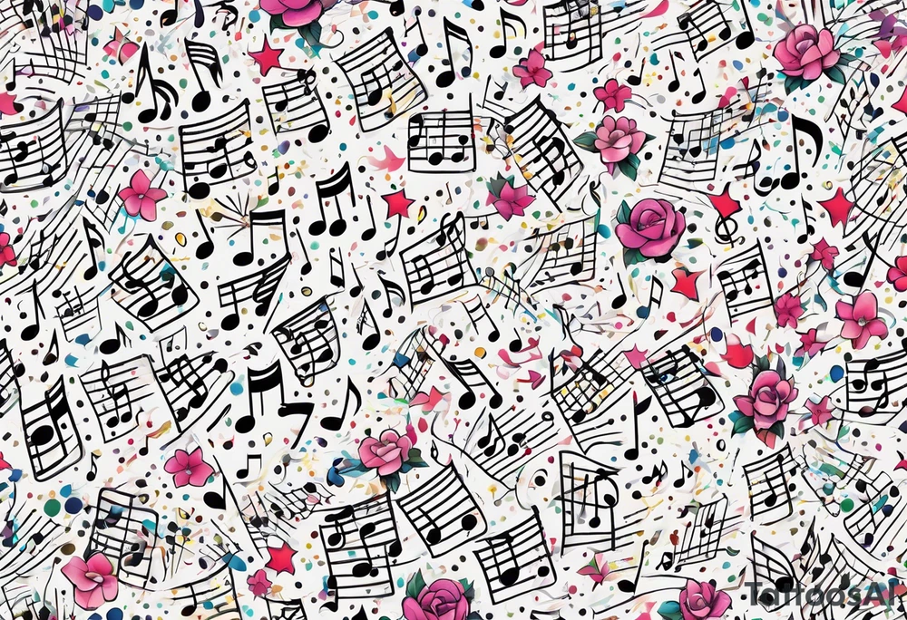 party confetti, music notes, tattoo idea