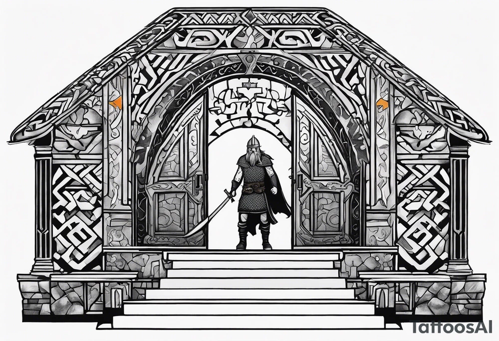 The Viking is at the bottom of the stairs that lead to the gate to Valhalla. tattoo idea